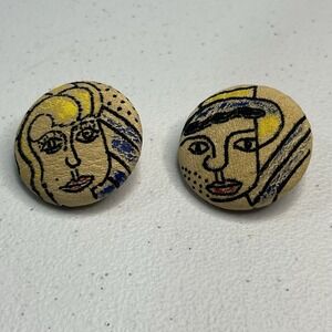 Handmade Art Deco Vintage Lady And Man Earrings Abstract 80s